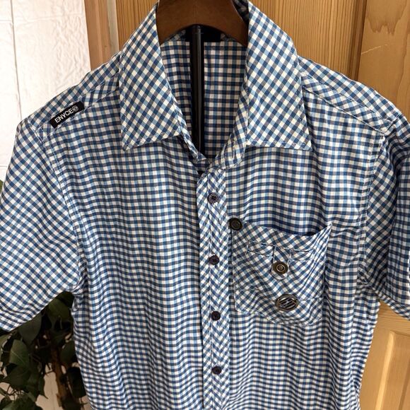 ENYCE Button Up Shirt Mens Small Blue White Check Short Sleeve Pocket‎ - Picture 3 of 12